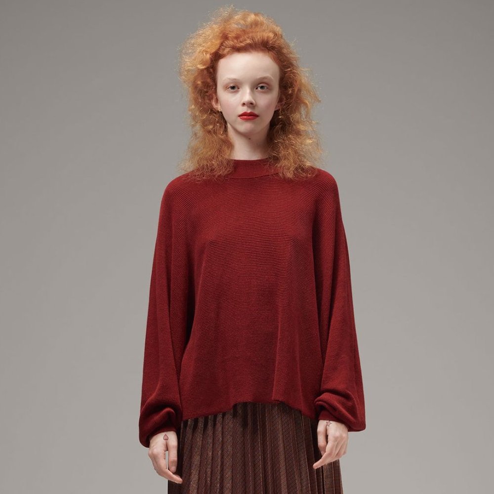 Ladies' Mock Collar Sweater MERLOT (LYK-011)